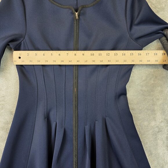 Betsey Johnson Dress Womens 6 Navy Blue Fit Flare Zip Front Short Sleeve Midi - Picture 5 of 10